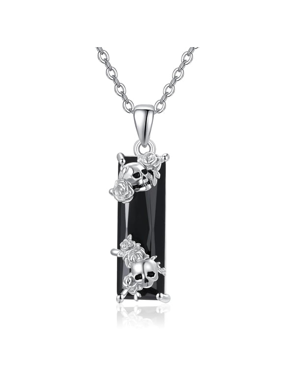 Gothic Necklace for Women Halloween Pendant 925 Sterling Silver Skull Black Crystal Pendant Gothic Rose Jewelry Gifts for Women Her Wife