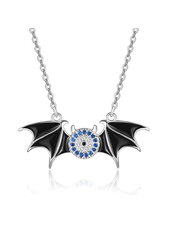 925 Sterling Silver Black Bat Wings Pendant with Blue Crystal Devil‑Eye Gothic Jewelry For Women