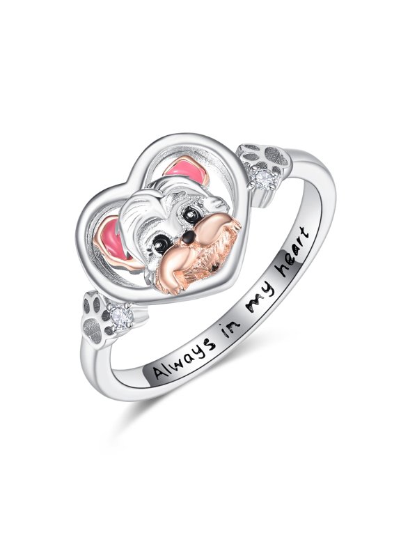 Heart Dog Paw Rings for Women S925 Sterling Silver Cute Cat Puppy CZ Paw Print Ring Stackable Ring Pet Jewelry Gifts Size 5-11 (heart dog paw ring, 8)