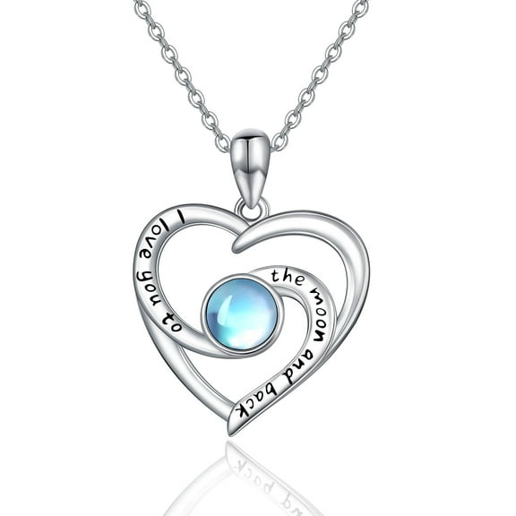 TANGPOET Heart Necklace 925 Sterling Silver I Love You to Moon and Back Necklaces for Women friend, Mothers day Jewelry Birthday Valentine's Day Gifts