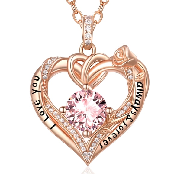 TANGPOET Heart Necklace Birthstone Necklace for Women Sterling Silver Birthstone Jewelry Rose Gift for Women Wedding Anniversary, Birthday Gifts for Mom, Mother, Wife, Girlfriend