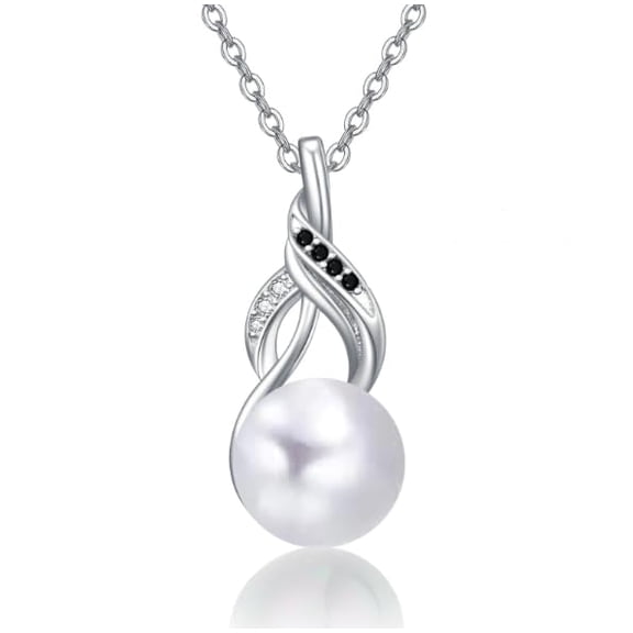 TANGPOET Infinity Pearl Necklace for Women S925 Sterling Silver White Pearl Pendant Necklace Infinity Jewelry Anniversary Birthday Gift for Wife Mom Her