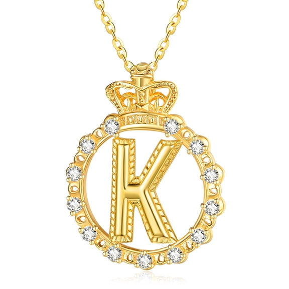 TANGPOET Initial Letter Necklaces for Women Gold Plated Initial Pendant Necklace Capital K Letter Crown Necklace Jewelry