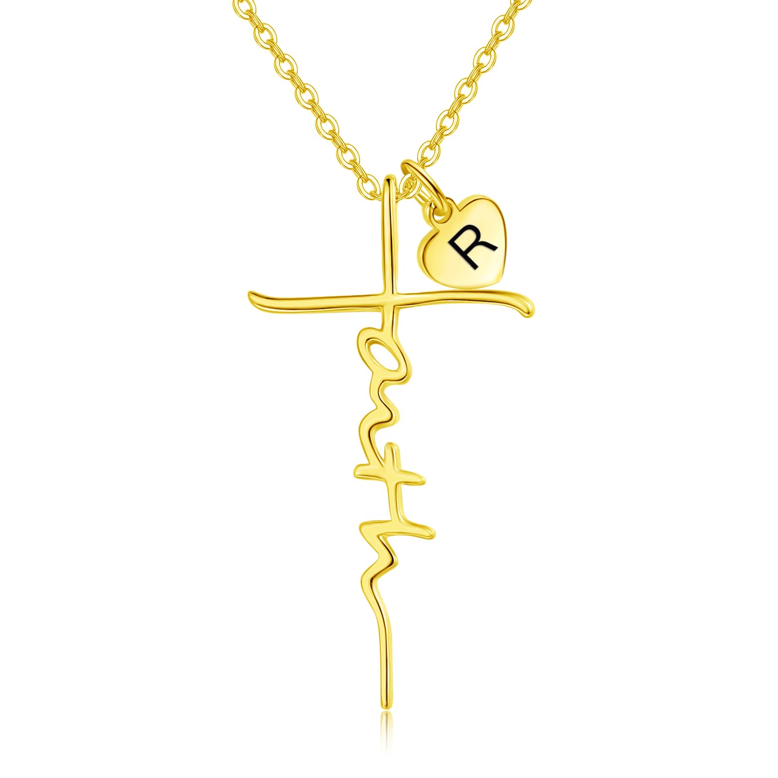 TANGPOET Initial Letter R Necklace Sterling Silver 18K Gold Plated Faith Necklace for Women Inspirational Christian Religious Confirmation Baptism Gifts