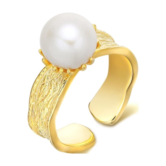 TANGPOET Pearl Rings for Women Sterling Silver Gold Plated Pearl Adjustable Rings Jewelry Anniversary Everyday Birthday Gift for Wife Her Mom (#7-9)
