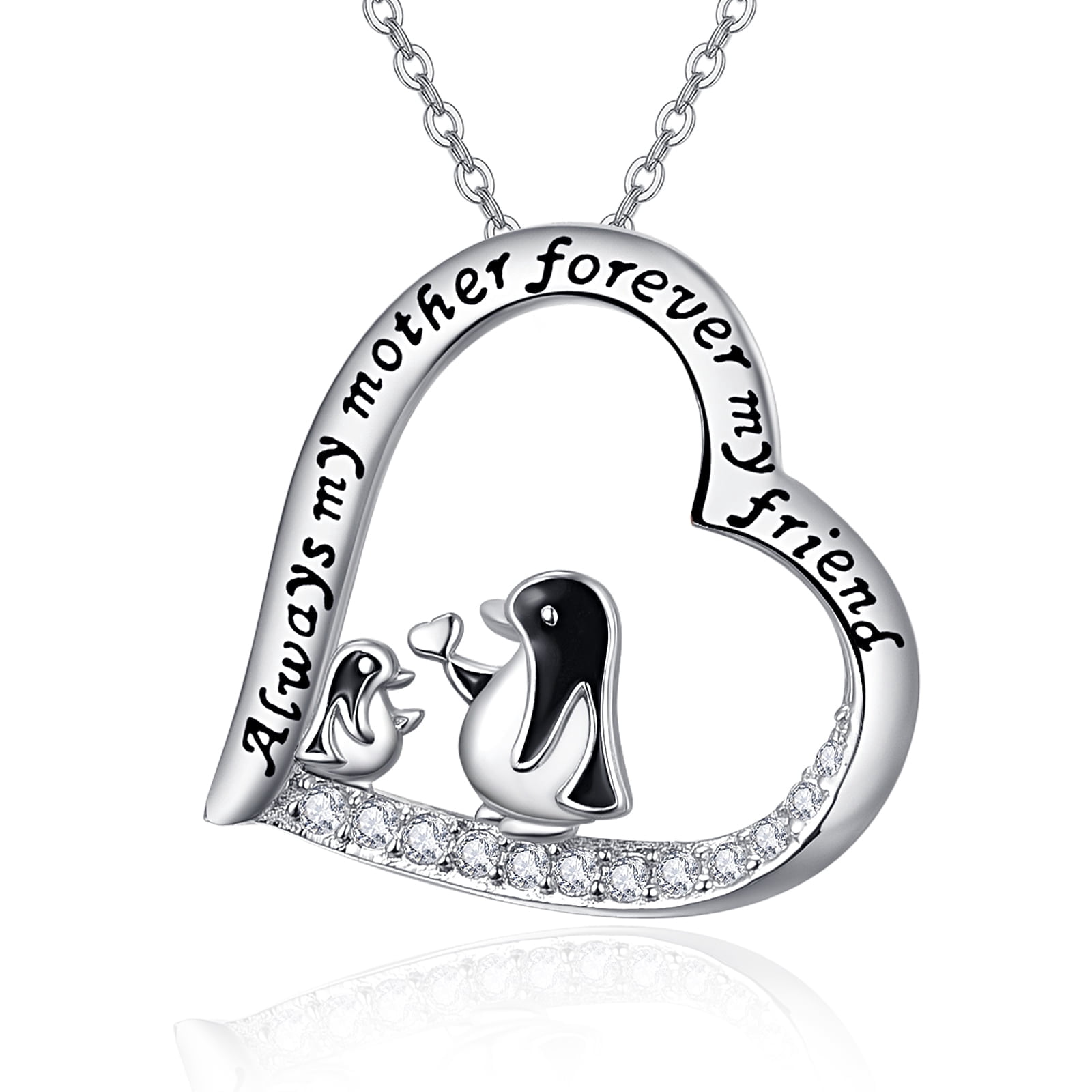 Sterling Silver "Always My Mother Forever My Friend" Heart Pendant Necklace - Gift For Mom From Son/Daughter