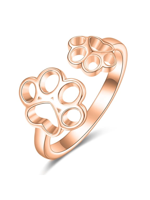 Pet Paw Print Ring for Women 925 Sterling Silver Rose Gold Plated Cat Dog Paw Adjustable Open Band Finger Rings Jewelry Gift
