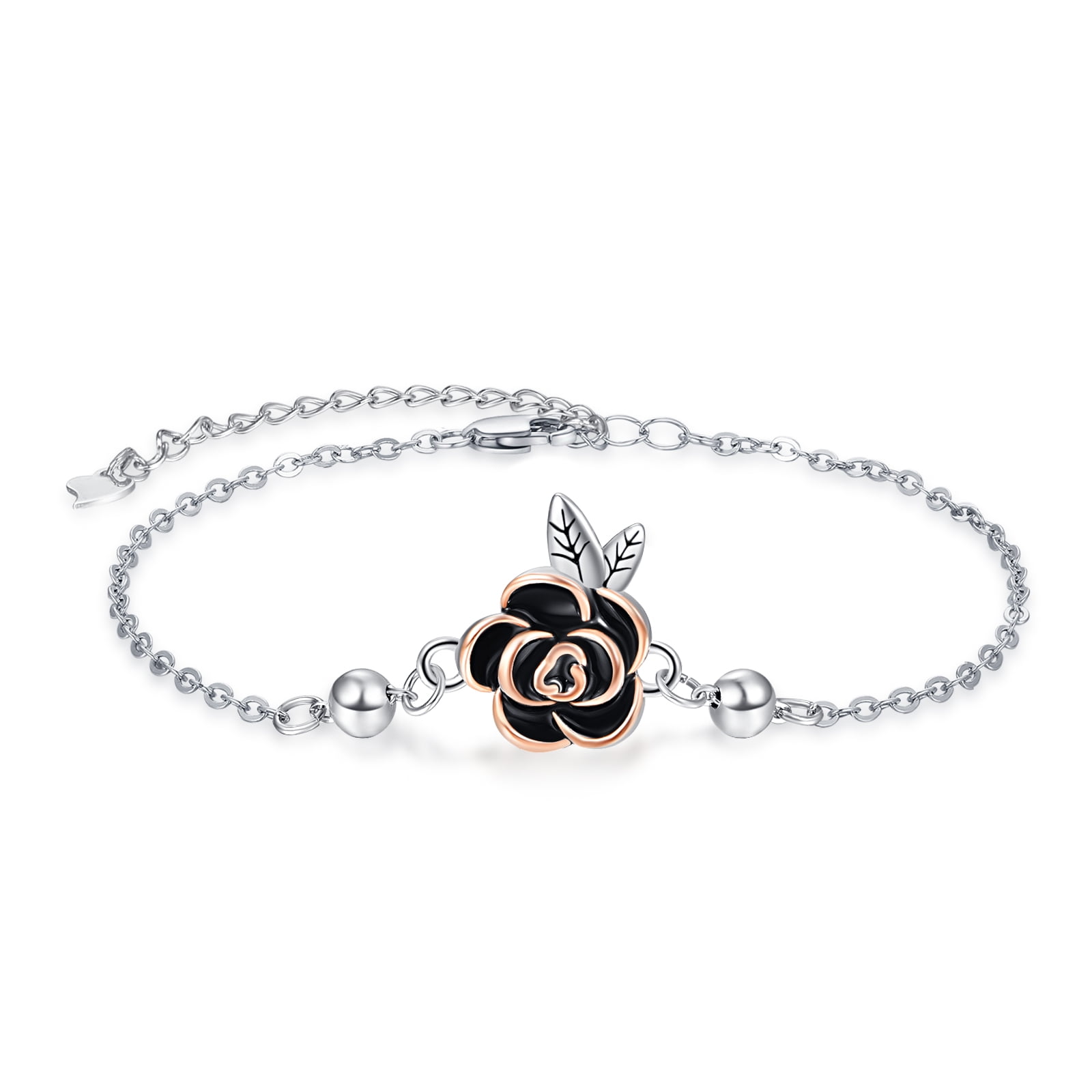 TANGPOET Rose Bracelet for Women Girls 925 Sterling Silver Bracelets Jewelry Gifts for Mom Daughter Sister Best Friend Charms 7+2inch Adjustable