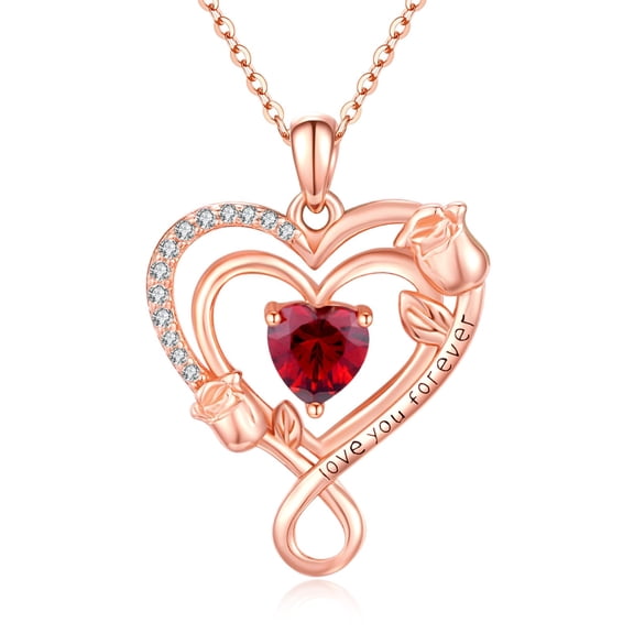 TANGPOET Rose Gold Heart Necklace for Women Garnet January Birthstone