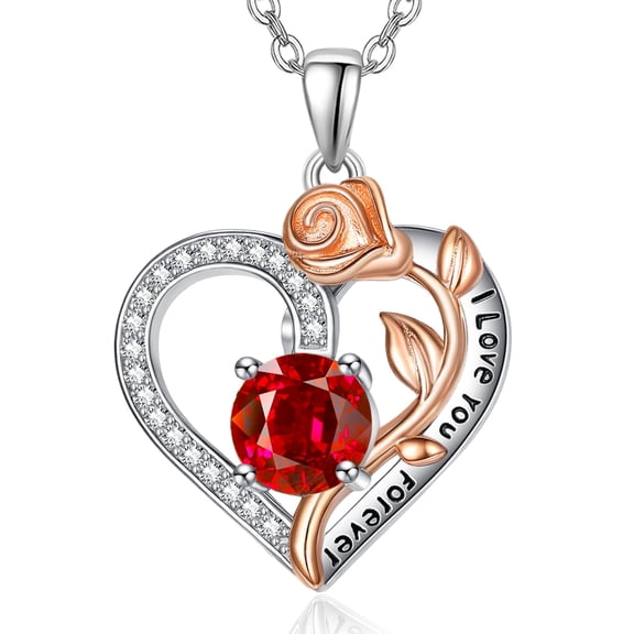 TANGPOET Rose Necklace Garnet January Birthstone Jewelry for Women Sterling Silver Rose Flower Heart Pendant Necklace Anniversary Birthday Gifts for Mom Wife Her