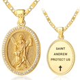 thumbnail image 1 of TANGPOET S925 Sterling Silver Gold Plated Saint Andrew Medal Necklace, Double Sided Oval Pendant with CZ for Men Women, 1 of 6