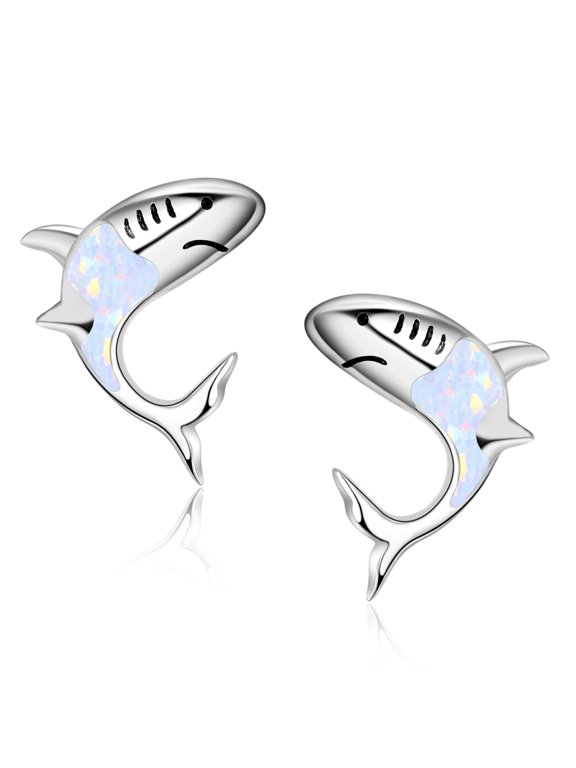 Shark Earrings for Women 925 Sterling Silver Opal Stud Earrings Cute Animal Earrings Shark Jewelry Gifts