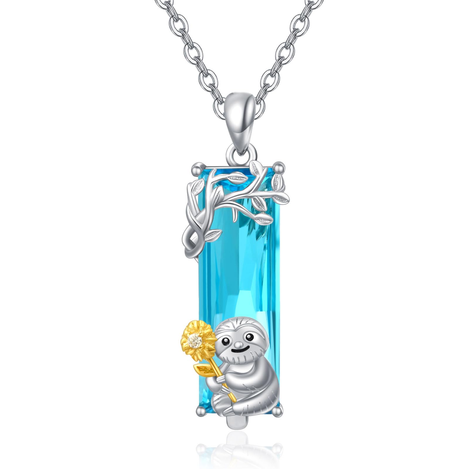 TANGPOET Sloth Necklace for Women 925 Sterling Silver Sloth Pendant Necklace Blue Crystal Jewelry Sloth Gifts for Her Daughter Wife Women