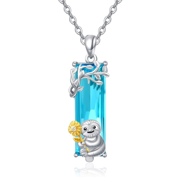 TANGPOET Sloth Necklace for Women 925 Sterling Silver Sloth Pendant Necklace Blue Crystal Jewelry Sloth Gifts for Her Daughter Wife Women