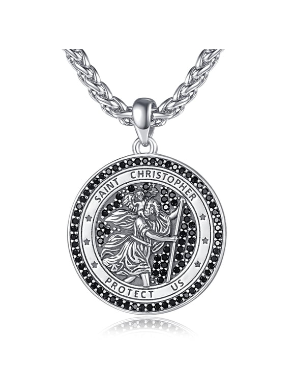 St Christopher Necklace Sterling Silver St Christopher Medal for Car Patron Saint of Travellers Catholic Religious Necklaces