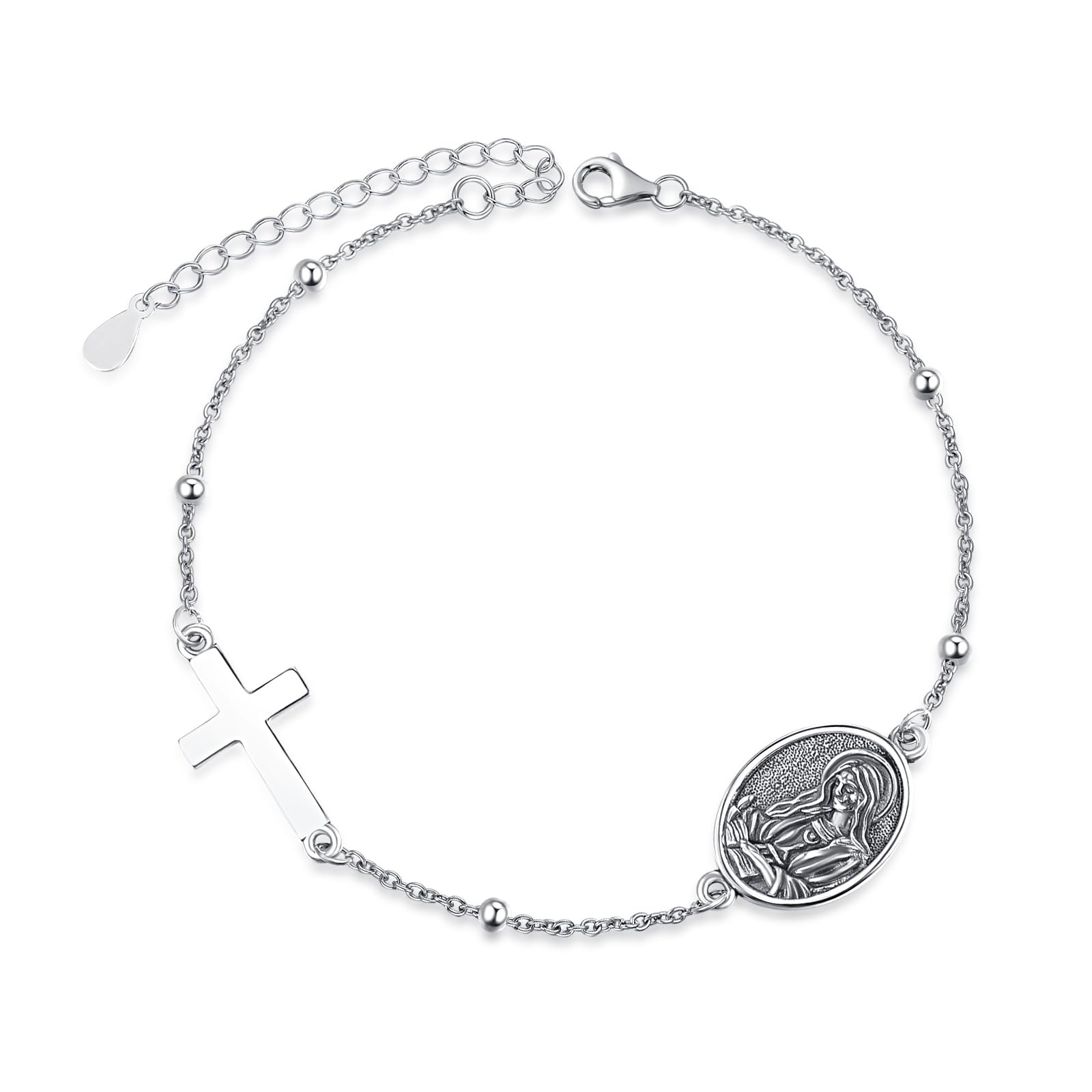 TANGPOET St Mary Magdalene Medal Bracelet Rosary Bracelet Cross