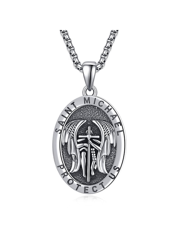 St Michael Necklace S925 Sterling Silver Archangle Saint Michael Protect US Pendant Jewelry Graduation Gifts for Women Men
