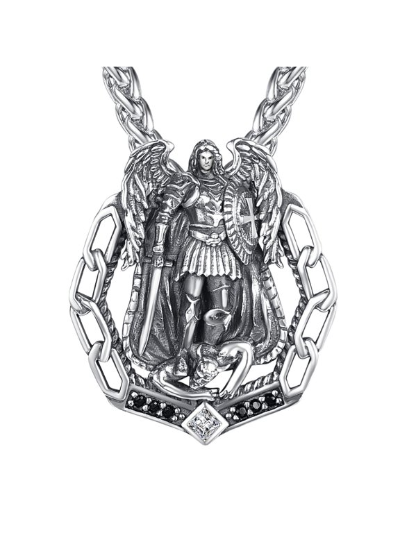St Michael Necklace for Men 925 Sterling Silver Pendant of Archangel Michael Catholic Religious Christian Gift