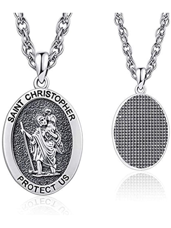 Saint Christopher 925 Sterling Sliver Oval Protect Us Medal Religious Jewelry Birthday Gift For Men