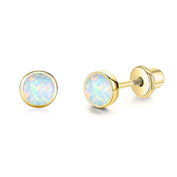 TANGPOET 925 Sterling Silver Round Opal Stud Earrings, Screw Back Design Fine Jewelry for Women Daily Wear