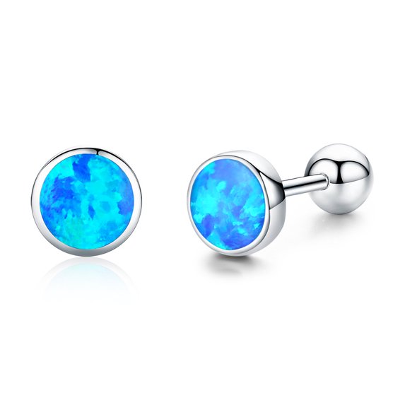 TANGPOET Sterling Silver Earring 925 Opal Round Female Ear Studs Birthstone Gift for Women