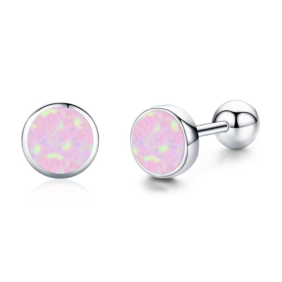 TANGPOET Sterling Silver Earring 925 Opal Round Female Ear Studs Birthstone Gift for Women