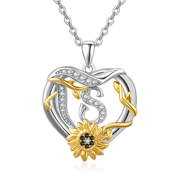 TANGPOET Sterling Silver Letter S Sunflower Initial Necklace for Women