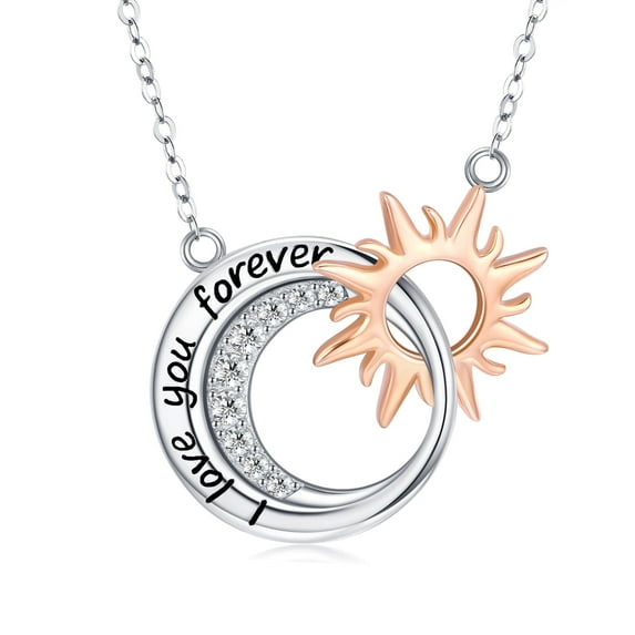 TANGPOET Sun and Moon Necklace Valentine's Day Gifts Necklace I Love You Forever 925 Silver Jewelry for Mothers Wife Her Birthday Day