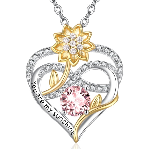 TANGPOET Sunflower Heart October Birthstone Necklace Sterling Sliver You Are My Sunshine Necklaces Pendant for Women