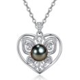 thumbnail image 1 of TANGPOET Tahitian Black Pearl Butterfly Heart Valentines Necklace For Women,925 Silver Saltwater Pearl Jewelry,Anniversary Birthday Gifts for Her Wife Mom Daughter Friend Grandma, 1 of 5