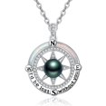 thumbnail image 1 of TANGPOET Tahitian Black Pearl Compass Necklace For Women Sterling Silver Real Tahitian Pearl Jewelry For Women Wife Mom Mother Grilfriend, 1 of 5