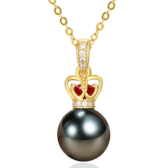 TANGPOET Tahitian Black Pearl Crown Valentines Necklace For Women,925 Silver Saltwater Pearl Jewelry, Gift For Friend Mother Wife