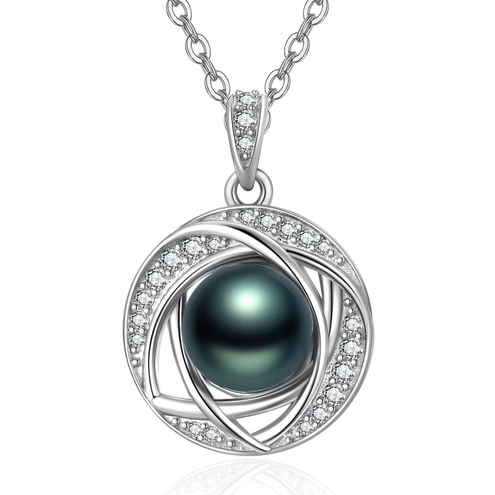 TANGPOET Tahitian Black Pearl Necklace for Women Sterling Silver Black Pearl Pendant Necklace everyday Anniversary Birthday Gift For Women Wife Her Mom Mother Grandma