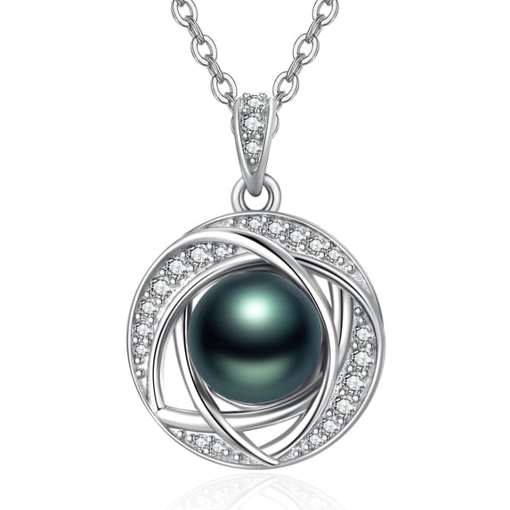 TANGPOET Tahitian Black Pearl Necklace for Women Sterling Silver Black Pearl Pendant Necklace everyday Anniversary Birthday Gift For Women Wife Her Mom Mother Grandma