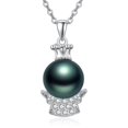 thumbnail image 1 of TANGPOET Tahitian Black Pearl Necklace for Women Sterling Silver Crown Black Pearl Pendant Necklace everyday Anniversary Birthday Gift For Women Wife Her Mom Mother Grandma, 1 of 5