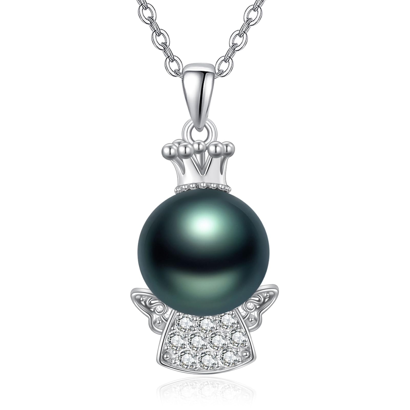 TANGPOET Tahitian Black Pearl Necklace for Women Sterling Silver Crown Black Pearl Pendant Necklace everyday Anniversary Birthday Gift For Women Wife Her Mom Mother Grandma