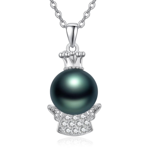 TANGPOET Tahitian Black Pearl Necklace for Women Sterling Silver Crown Black Pearl Pendant Necklace everyday Anniversary Birthday Gift For Women Wife Her Mom Mother Grandma