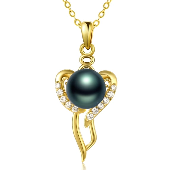 TANGPOET Tahitian Black Pearl Necklace for Women Sterling Silver Heart Black Pearl Pendant Necklace everyday Anniversary Birthday Gift For Women Wife Her Mom Mother Grandma