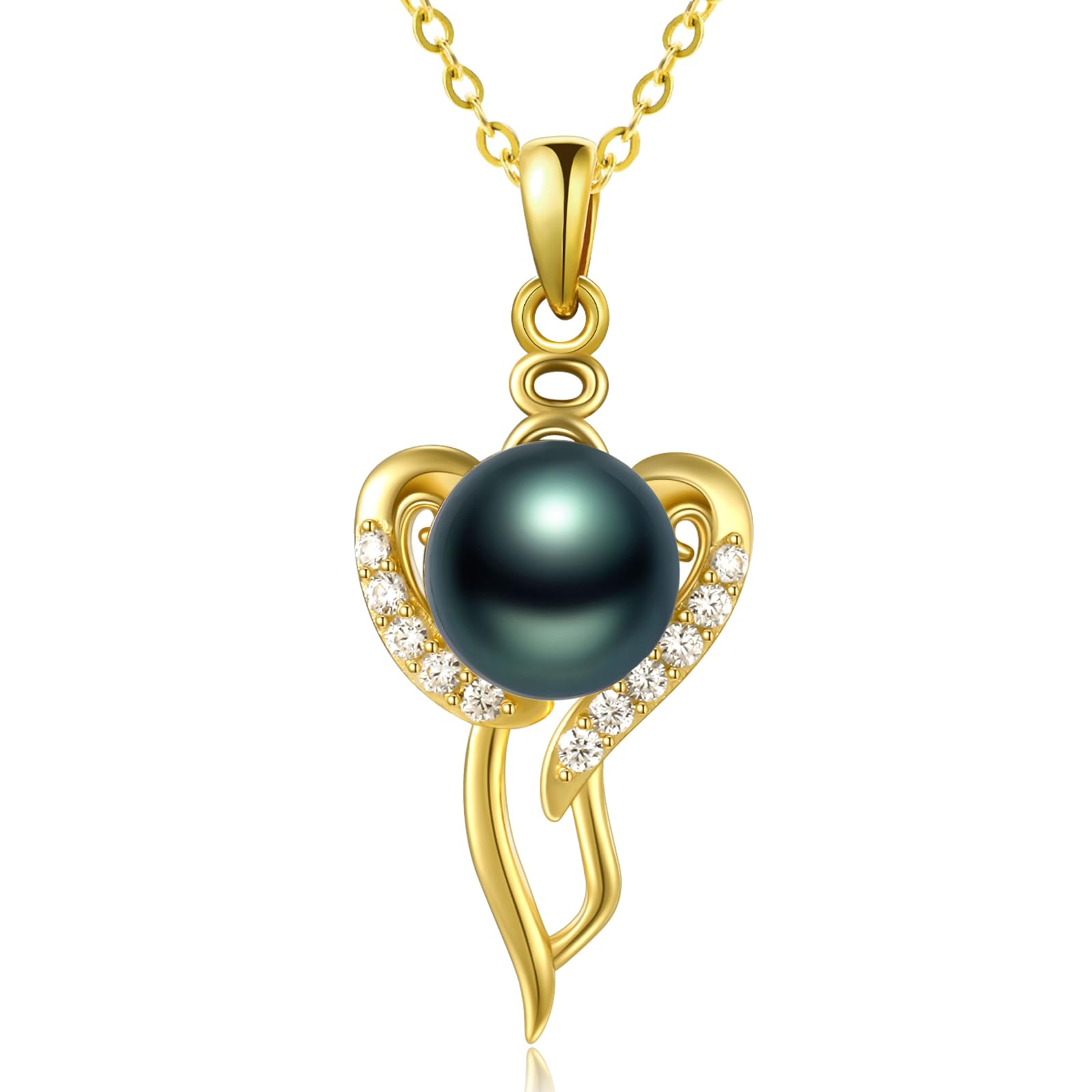 TANGPOET Tahitian Black Pearl Necklace for Women Sterling Silver Heart Black Pearl Pendant Necklace everyday Anniversary Birthday Gift For Women Wife Her Mom Mother Grandma