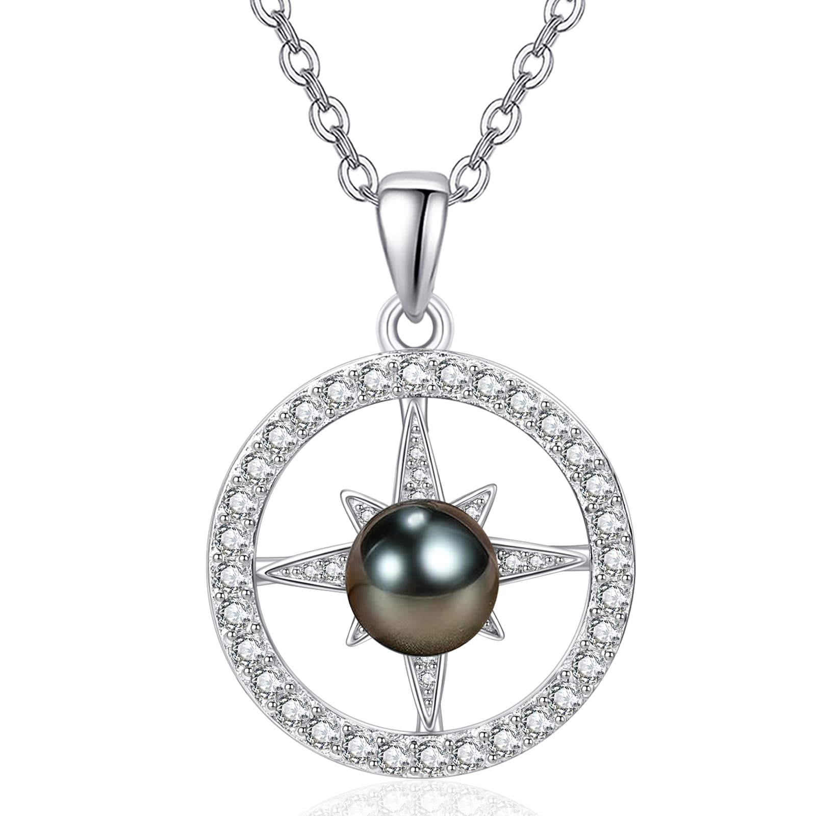 TANGPOET Tahitian Grade Black Pearl Star Valentines Necklace For Women,925 Silver Saltwater Pearl Jewelry,Anniversary Birthday Gifts for Her Wife Mom Daughter Friend Grandma
