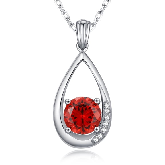 TANGPOET Teardrop Necklace for Women 925 Sterling Silver Red Stone Pendant Birthstone Jewelry Birthday Gifts for Her(January)