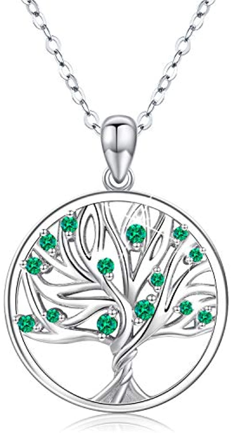 TANGPOET Tree of Life Hollow Necklace Sterling Silver S925 Unisex Cubic Zircons