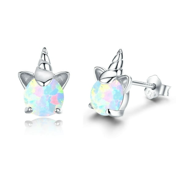 TANGPOET Unicorn Earrings, S925 Sterling Silver Stud Earrings With Fire Opal Jewelry Gifts for Women Hypoallergenic