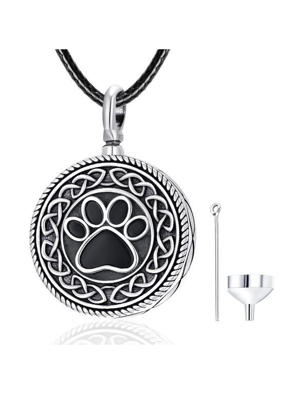 Urn Necklace for Dog Ashes Sterling Silver Personalized Custom Pet Cremation Jewelry Customized Celtic Knot Paw Print Keepsake Ash Pendant for Women Men