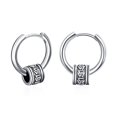 thumbnail image 1 of TANGPOET Viking Runes Bead Hoop Small Earrings for Men Unisex S925 Sterling Silver Huggie Earrings Mens Hypoallergenic Earring for Sensitive Ears, 1 of 6