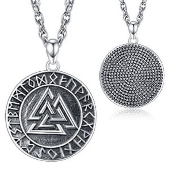 TANGPOET Viking Valknut Necklaces for Men S925 Sterling Silver Necklace for Men Father Friend Lovers Amulet Protection Jewelry