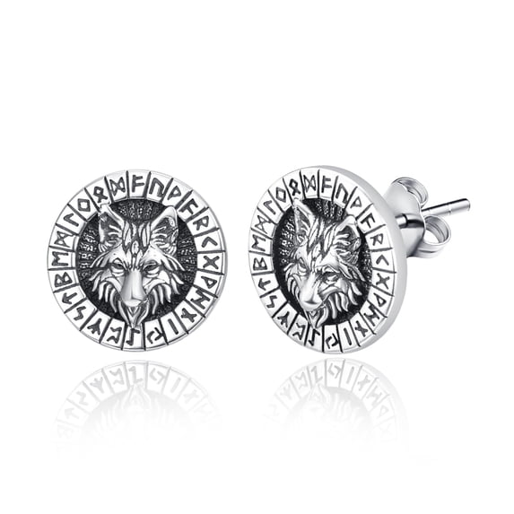 TANGPOET Wolf Earrings Animal Stud Earrings Viking Earring Men