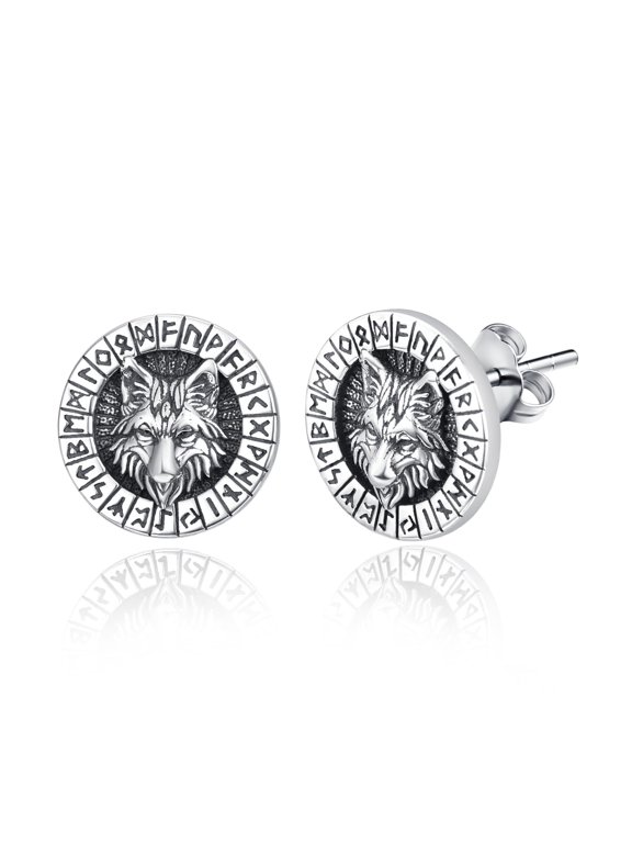 Wolf Earrings Animal Stud Earrings Viking Earring Men