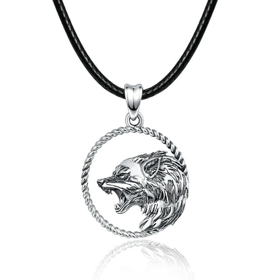 TANGPOET Wolf Necklace for Men 925 Sterling Silver Viking Wolf Pendant Necklace Amulet Jewelry Gifts for Boyfriend Father