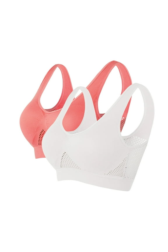 Bras For Women Lingerie 2 Pack Removable Pads Plus Size Mesh Breathable Blackless Athletic Hollow Running Yoga Red/White XL
